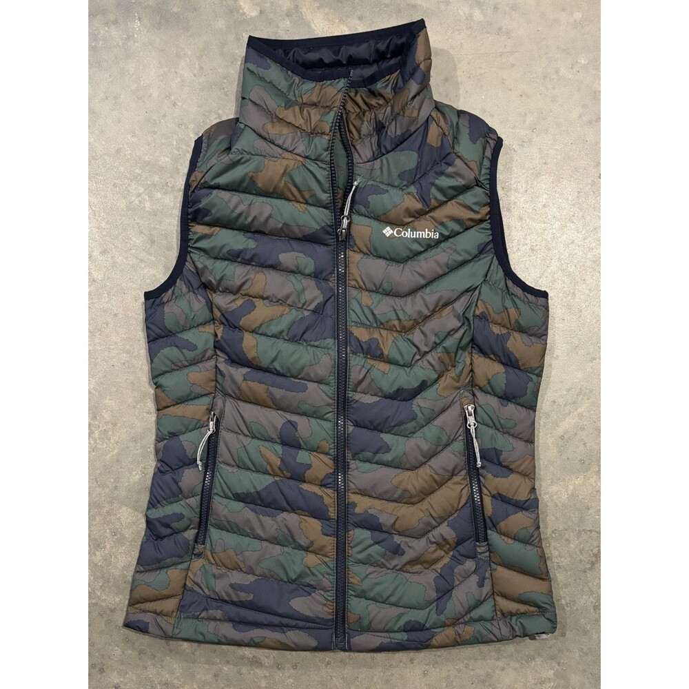 Columbia Omni-Heat Camo Puffer Vest Full Zip Zipped Pockets Womens Medium